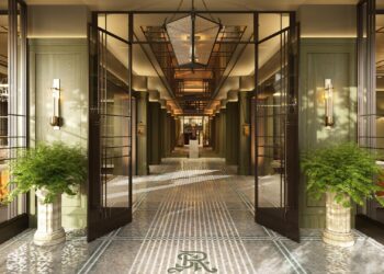 The rendered lobby at St. Regis London
