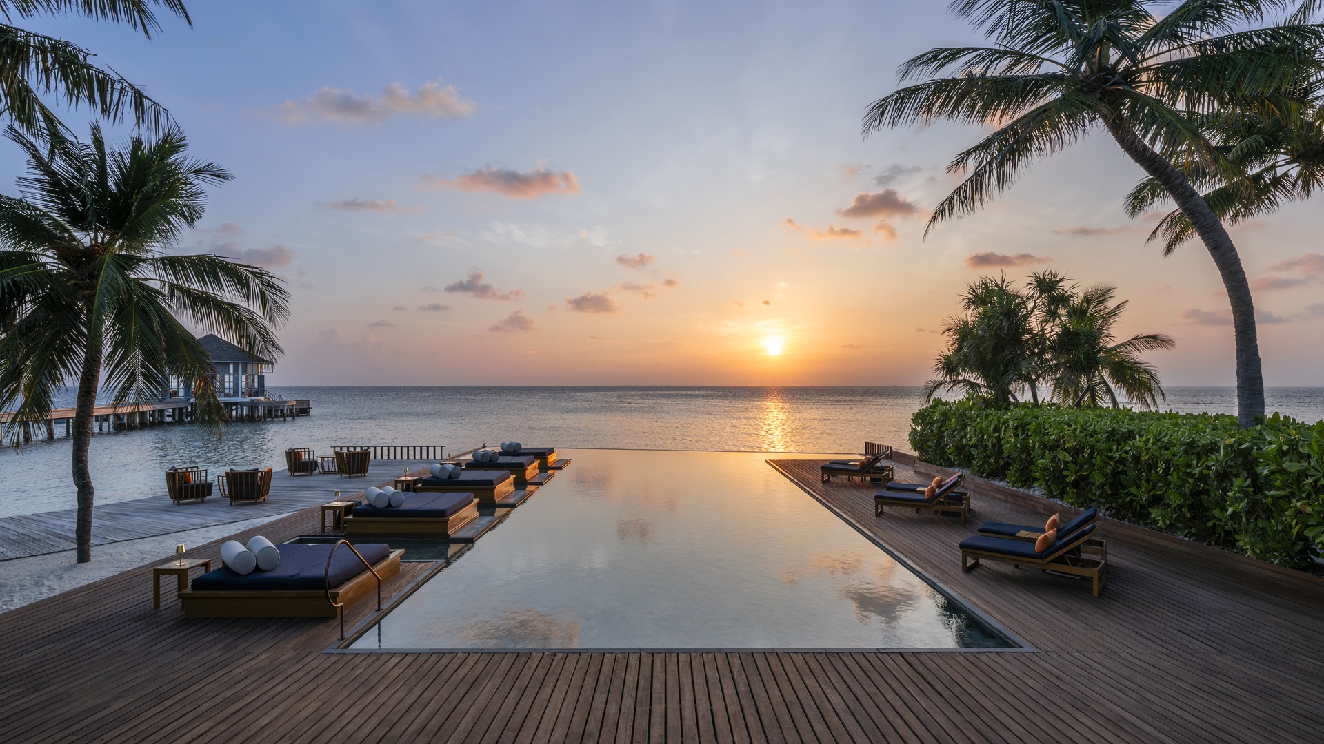 Sunset captured at pool side at The Halcyon Private Isles Maldives