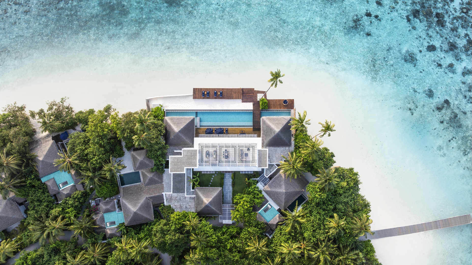 Aerial shot of the Halcyon Grand Estate at The Halcyon Private Isles Maldives
