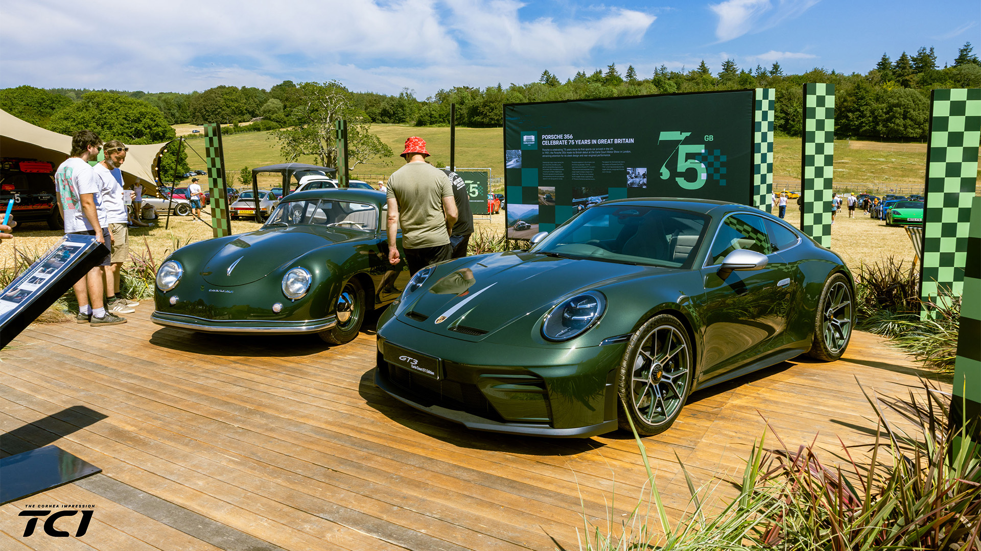 1951 Earls Court Porsche 356 and 911 GT3 Earls Court 51 Edition at the Porsche Booth at Goodwood Festival of Speed 2026
