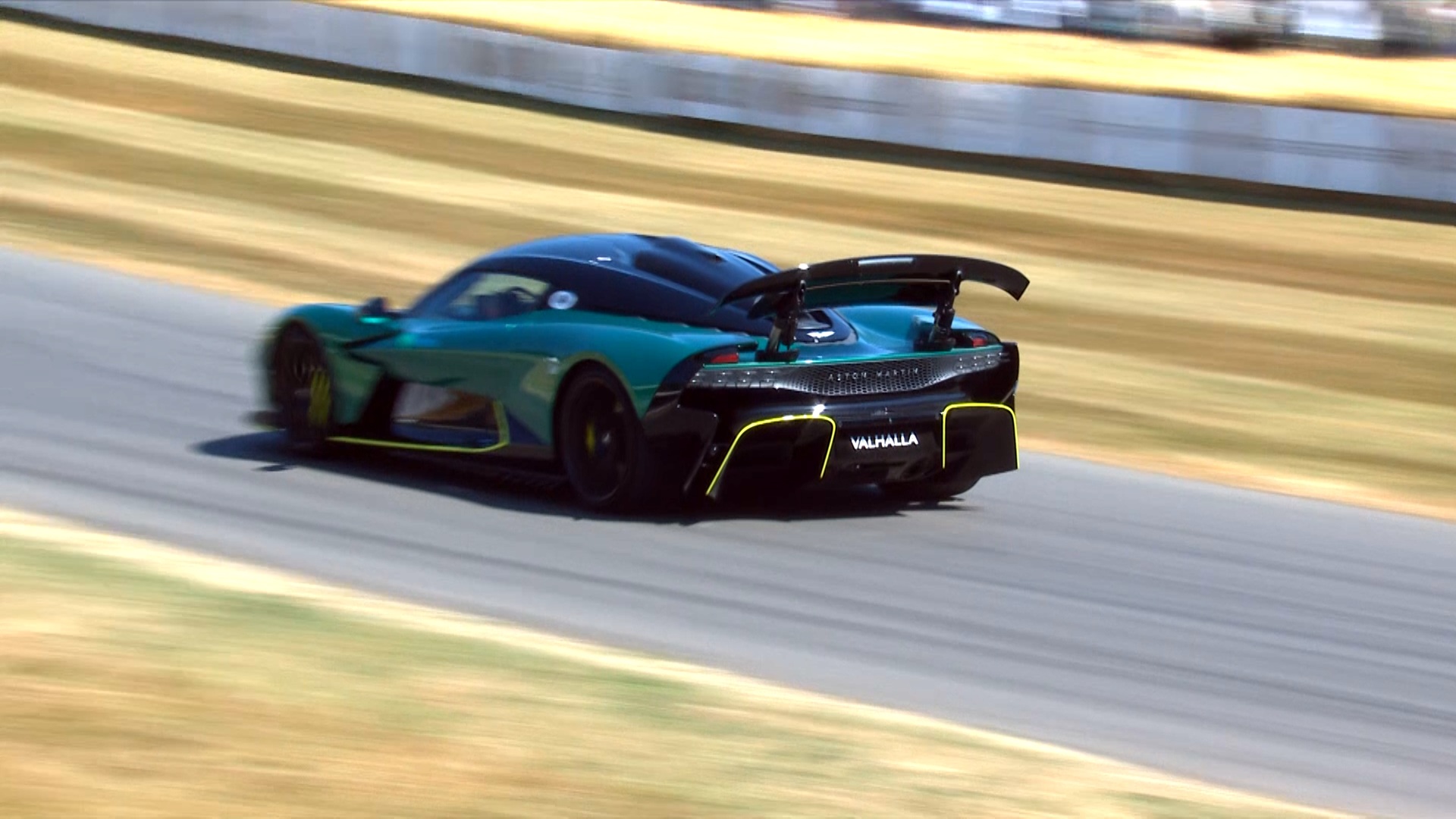 A dynamic shot of the Aston Martin Valhalla at the Hill Climb at the Goodwood Festival of Speed 2026