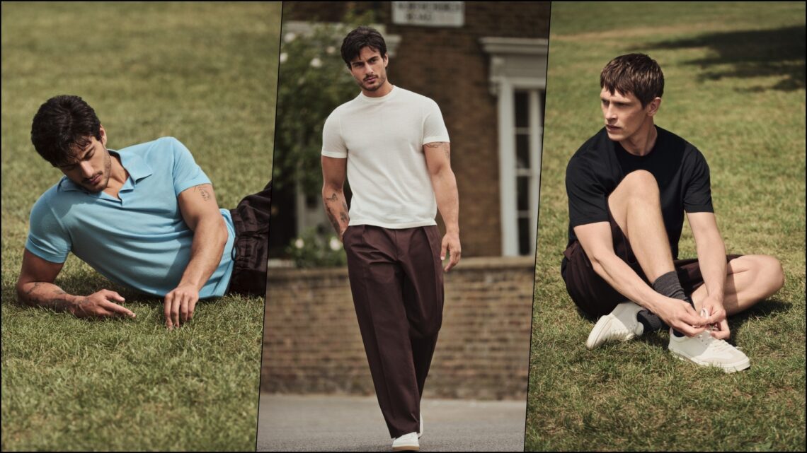 A collage of three images, with models wearing select pieces from the BOSS By Beckham Summer Capsule