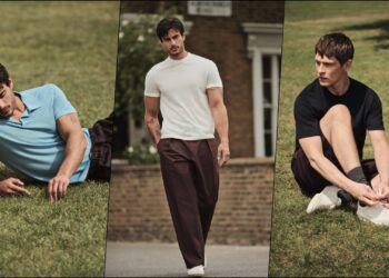 A collage of three images, with models wearing select pieces from the BOSS By Beckham Summer Capsule