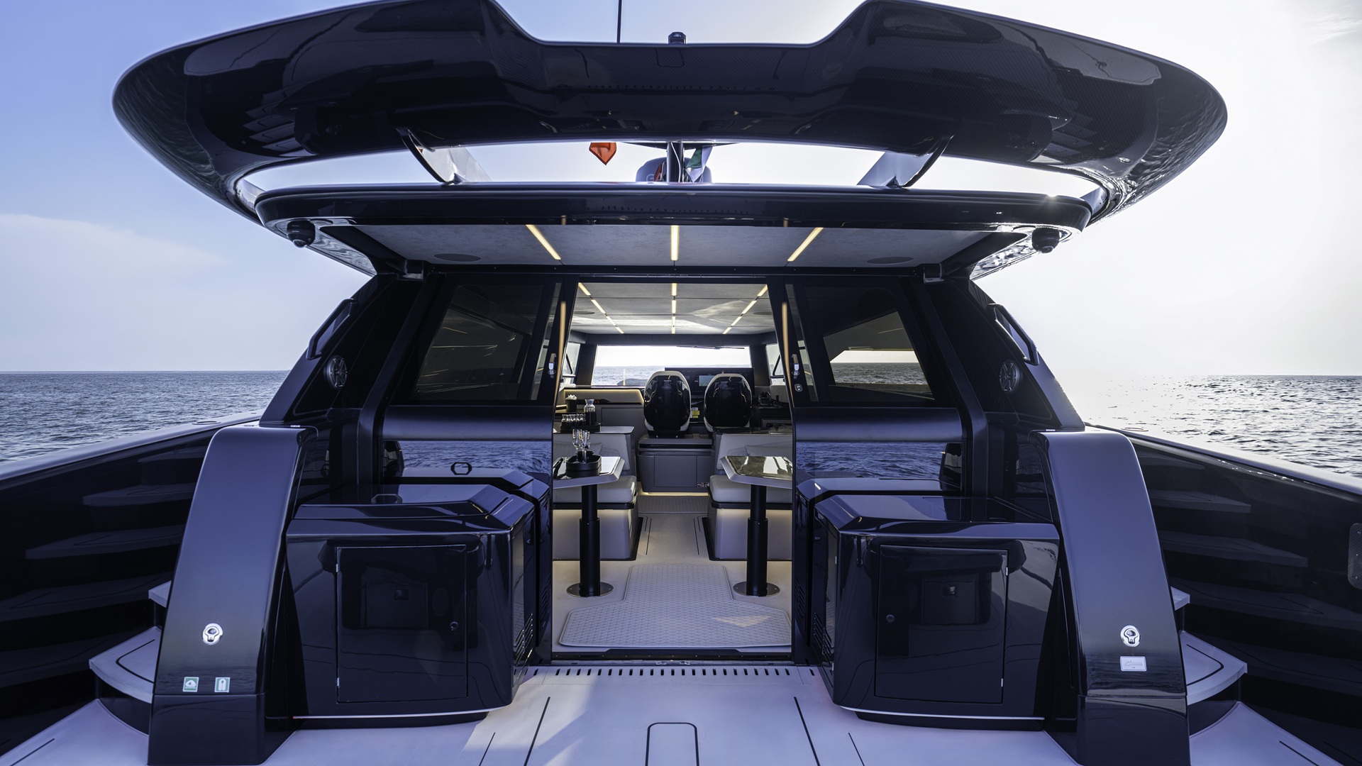A daytime image taken from the deck of the BRABUS Ultima 55, with a peek into the interior