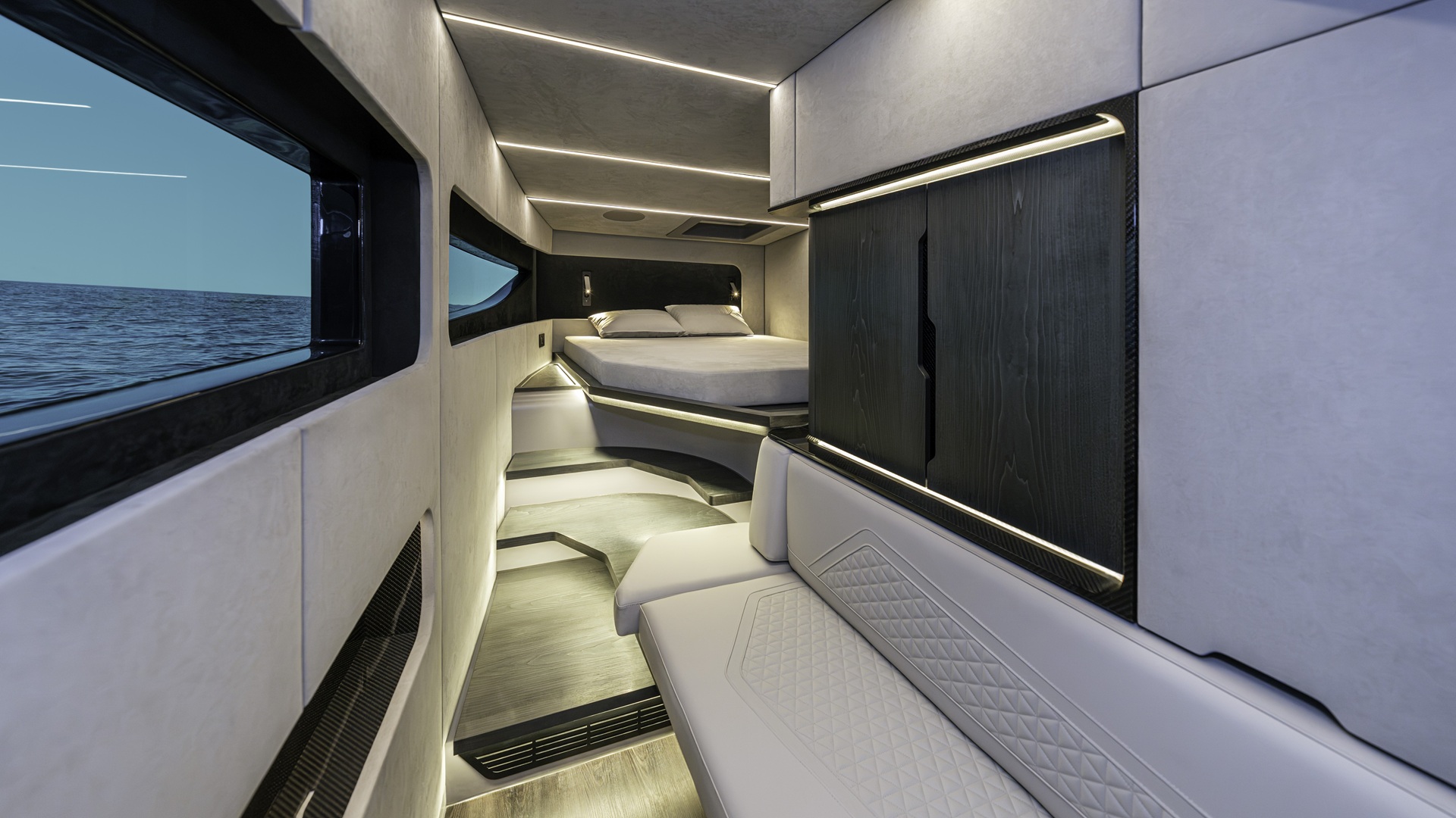 An image of the sitting accommodation area inside the BRABUS Ultima 55