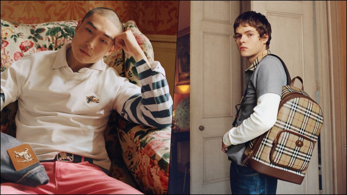 A collage of two images, with models sporting select pieces from Burberry's Autumn 2026 Collection, launched during the Burberry Countryside Campaign