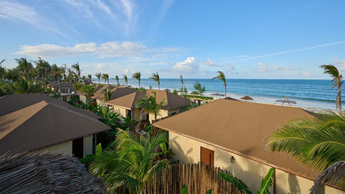 An aerial exterior shot of the villas at ENVI Paje Zanzibar