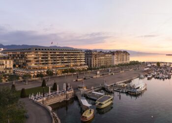 An exterior wide shot of the Fairmont Grand Hotel Geneva, part of Fairmont Renovations