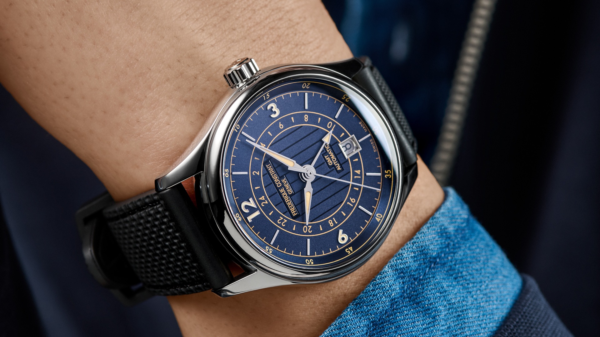 Frederique Constant Classics Runabout Automatic GMT. Navy Blue dial version.