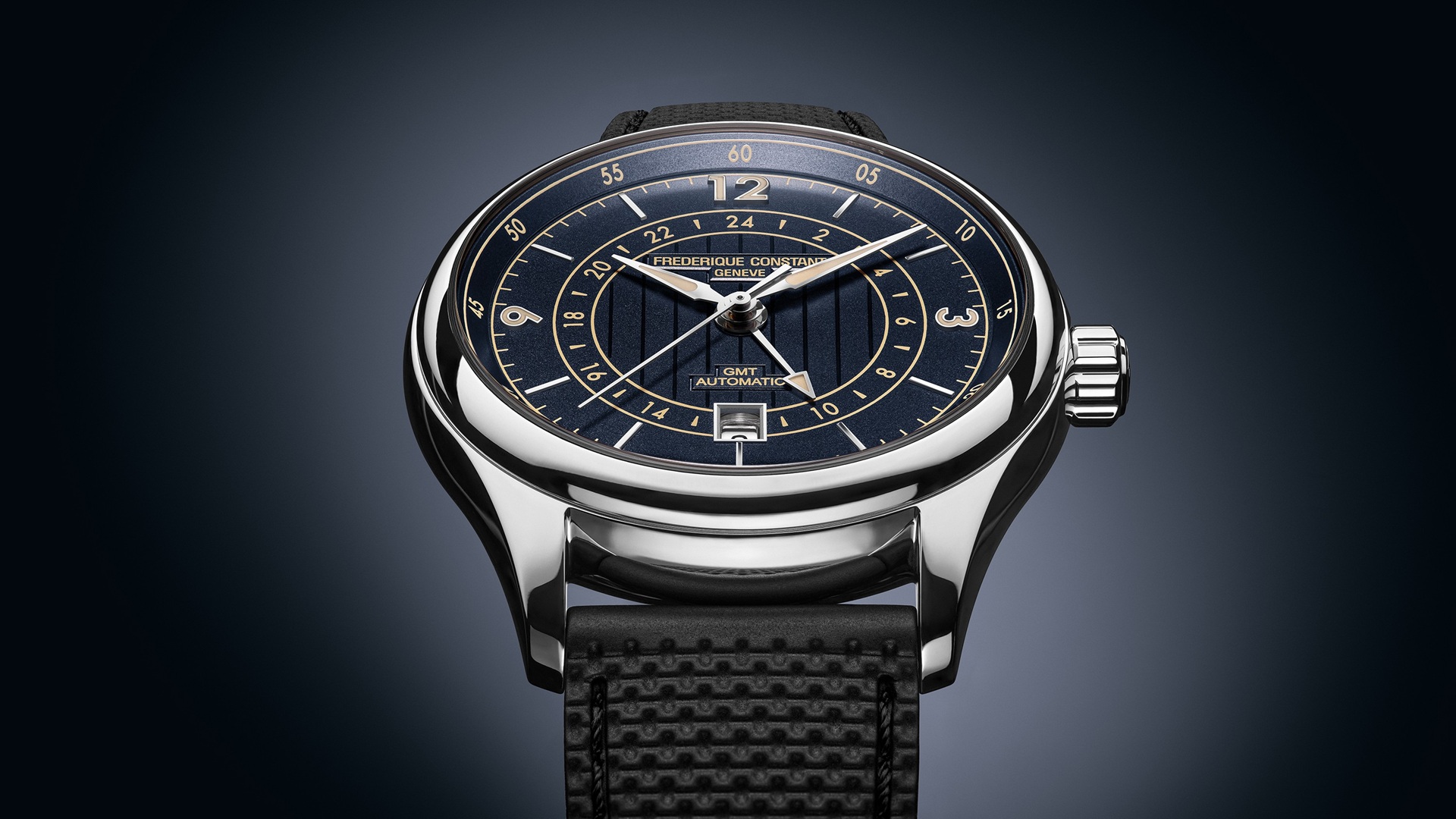 Frederique Constant Classics Runabout Automatic GMT. Navy Blue dial version.