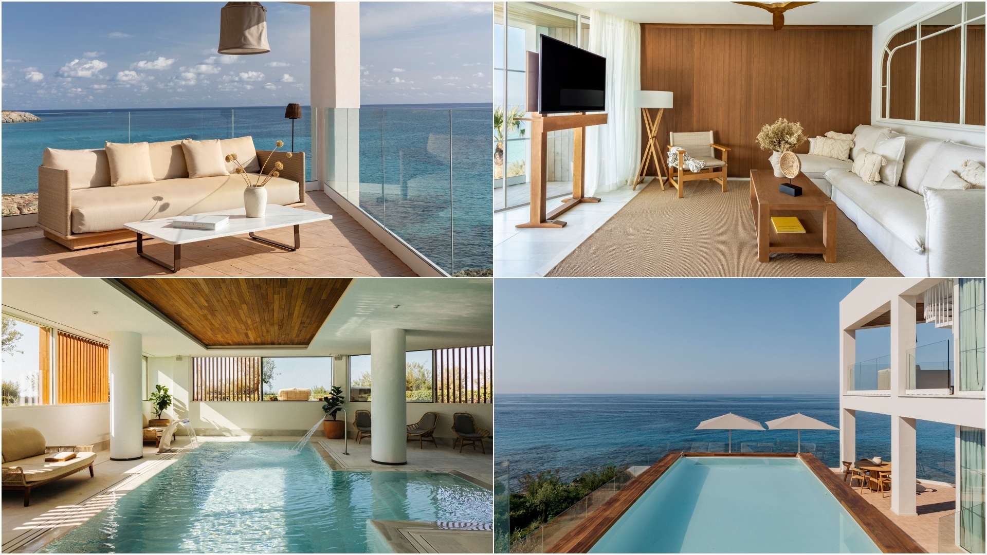 Gran Meliá Eclipse - a collage of images showcasing the Presidential Suite with Private Pool, and the Thai Room Spa and Wellness with Indoor Pool at Villa Le Blanc