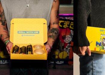 A collage of two images, showing the packaging available at Neo-Temaki Dubai, JW Marriott Marquis