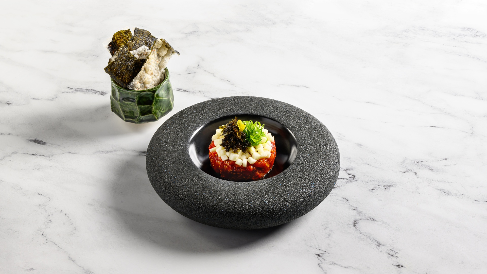 A close-up of the Spicy Wagyu Tartare, to be served at Neo-Temaki Dubai, JW Marriott Marquis.
