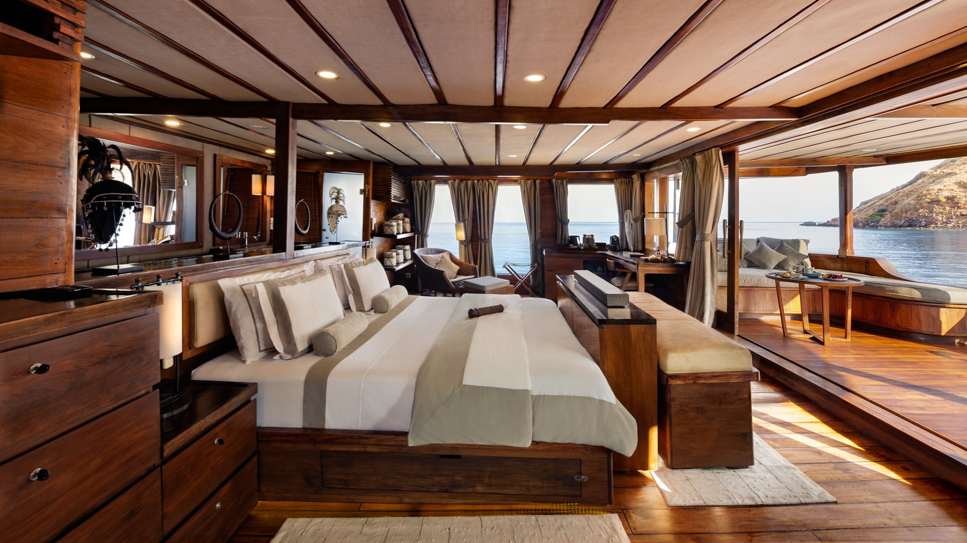 An interior shot of the suite inside the yacht - Prana by Atzaró