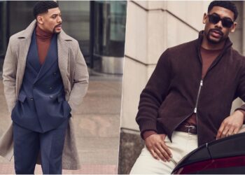 BOSS Fall/Winter 2026: A collage of two images, with Aaron Pierre wearing select pieces