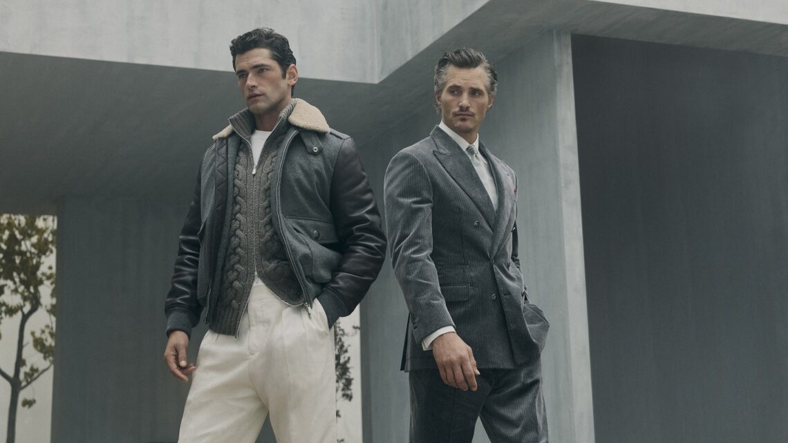 An image with two models sporting select pieces from the Brunello Cucinelli FW26 collection