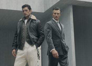 An image with two models sporting select pieces from the Brunello Cucinelli FW26 collection