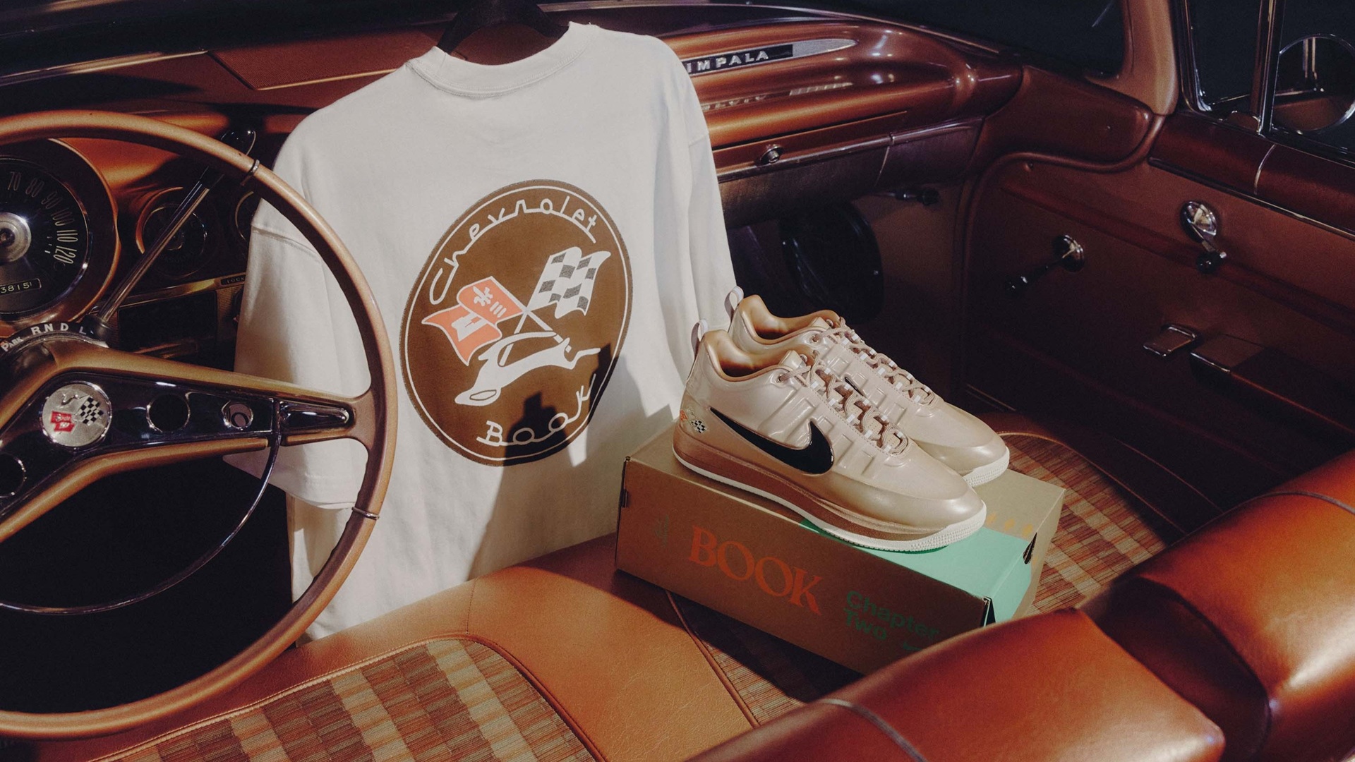 Nike Book 2: Collection of the sneakers, ‘Heartbeat of America’ T-shirt and custom shoe box inspired by vintage Chevy Accessories packaging