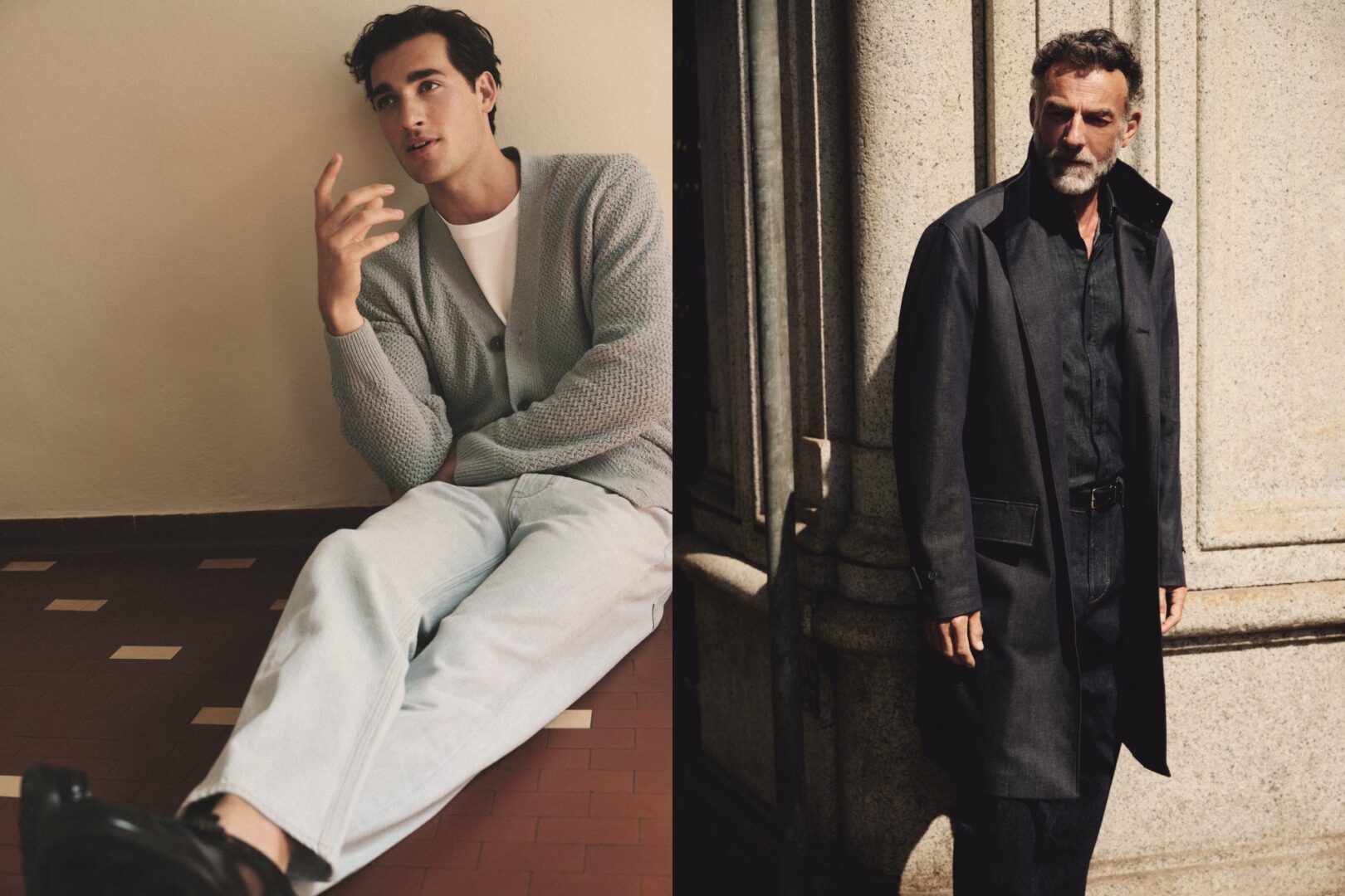 MANGO Superior Denim: A collage of two images featuring models wearing select pieces from the fall-winter 2026 collection