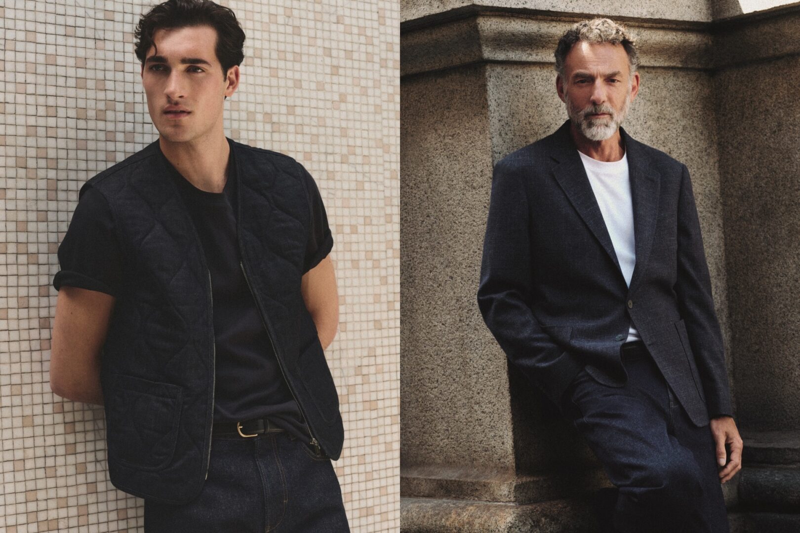 MANGO Superior Denim: A collage of two images featuring models wearing select pieces from the fall-winter 2026 collection