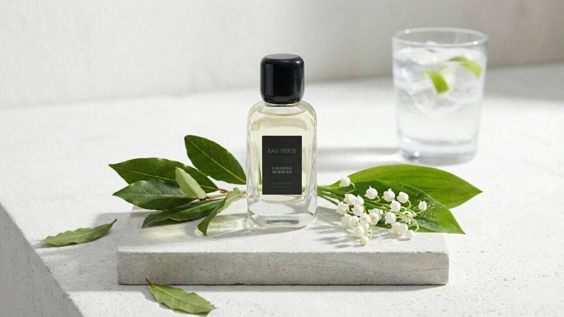 Maison Mirwad Signature Collection: A bottle of Eau Verte, one of the five fragrances in the collection.
