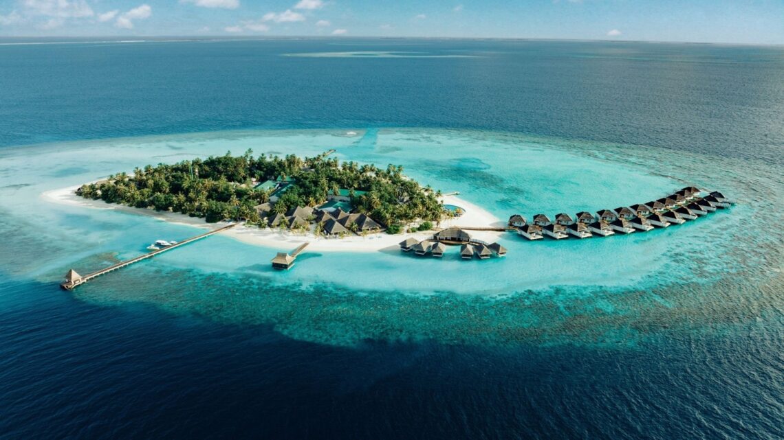 An wide-angle aerial shot of the Nova Maldives