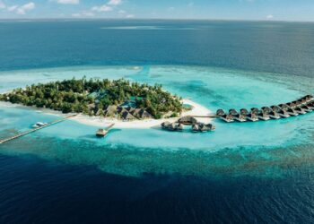 An wide-angle aerial shot of the Nova Maldives