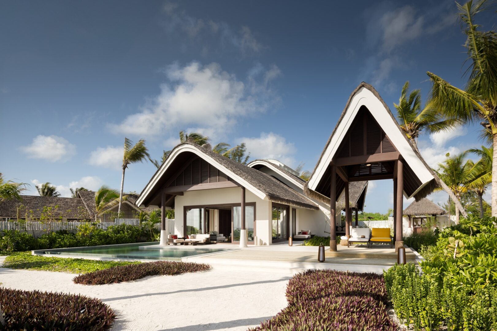 SIX & SIX Private Residences: An exterior shot of the Terra Beach Pool Villa at DON MAAGA, Maldives.