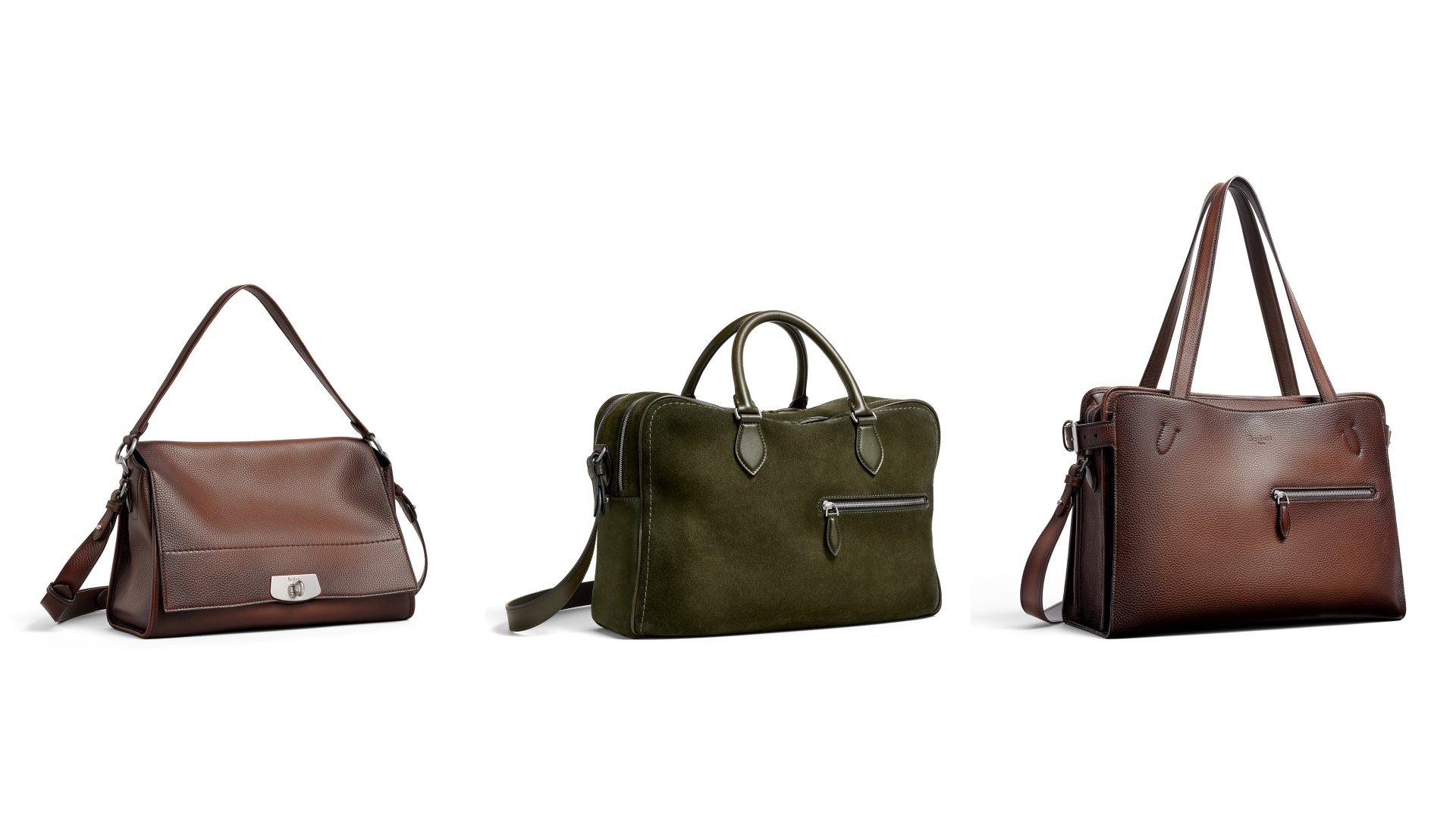 Berluti Bags: A collage of three images with E’Mio Duo, Un Jour de Plus, and Deux Jours