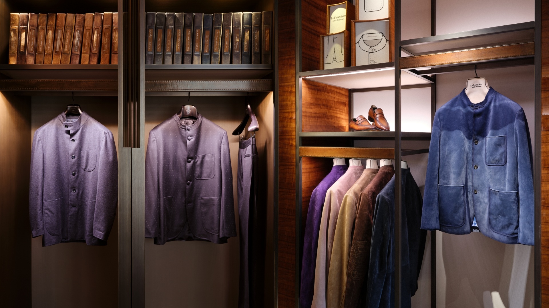 Berluti Forestière Jacket: A collage of two images with different variants of the jacket on display.