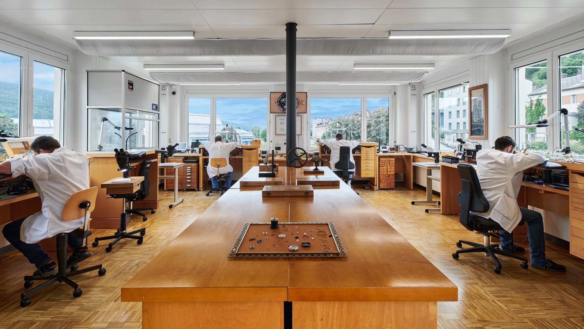 Bvlgari Watchmaking: A wide-shot of one of the manufacturing sections inside Le Sentier.