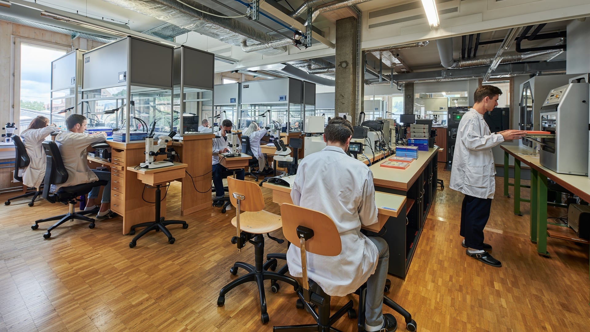 Bvlgari Watchmaking: A wide-shot of one of the manufacturing sections inside Le Sentier.