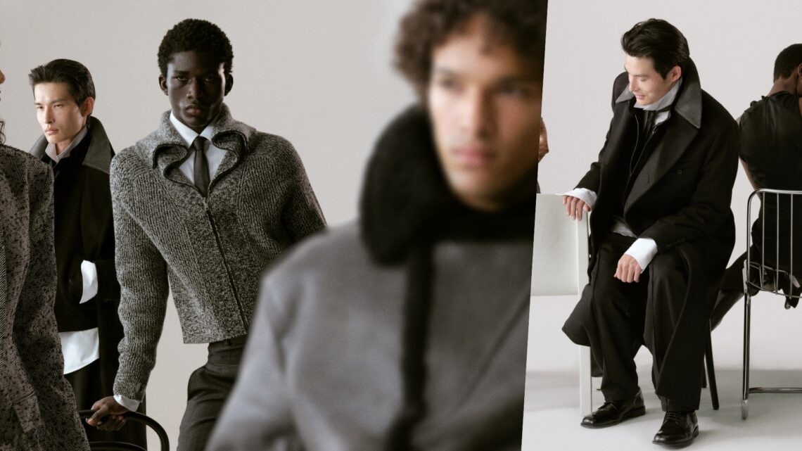 HUGO x entire studios: A collage of two images featuring models wearing select pieces from the collection