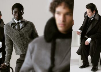 HUGO x entire studios: A collage of two images featuring models wearing select pieces from the collection