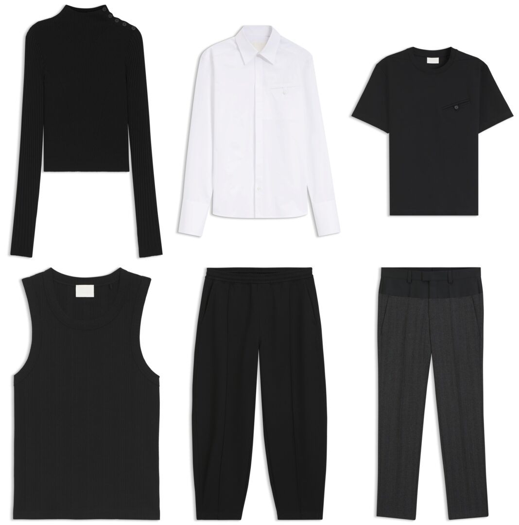 HUGO x entire studios: A collage of six images with various product images, including a jersey, a shirt and two trousers.