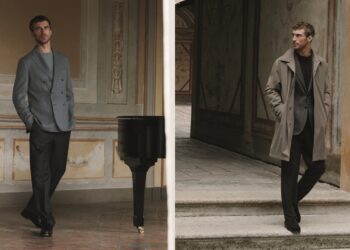 Mango Man Selection: A collage of two images, both with the same model wearing select pieces from the collection.