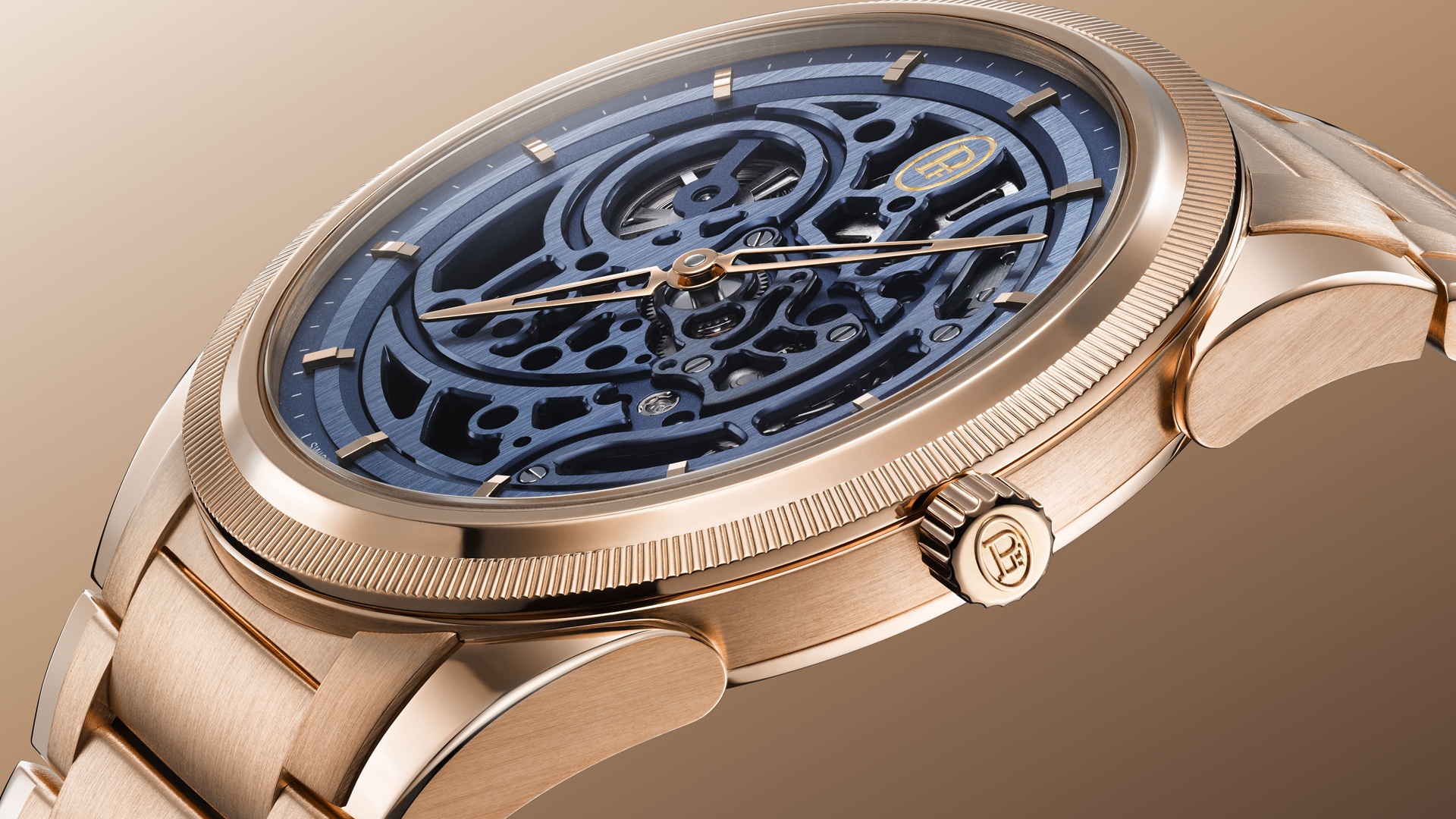 Parmigiani Fleurier Tonda PF Skeleton Rose Gold in Milano Blue