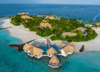 Waldorf Astoria Maldives: An aerial shot of Ithaafushi - The Private Island Spa & Wellness